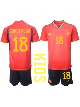 Billige Spania Jordi Alba #18 Hjemmedraktsett Barn VM 2022 Kortermet (+ Korte bukser)